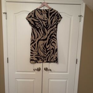 Dikla Kedem Beige and Black Zebra-Print Short Sleeve Dress